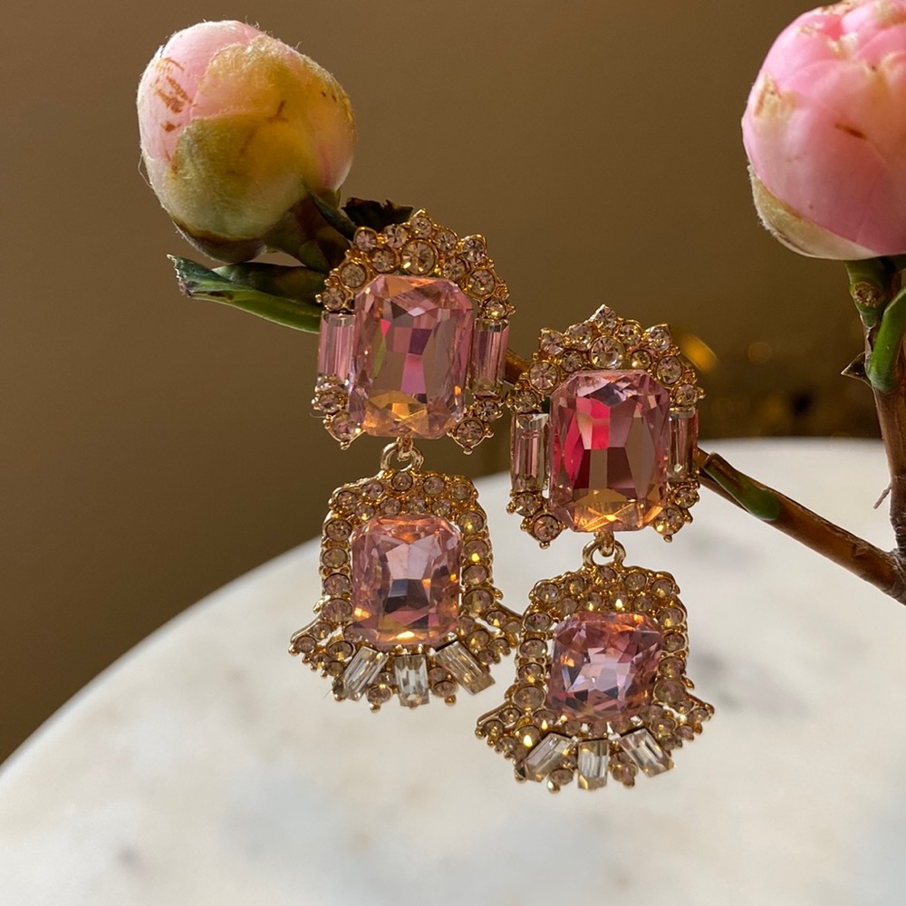 Pink Shiny like diamonds earrings